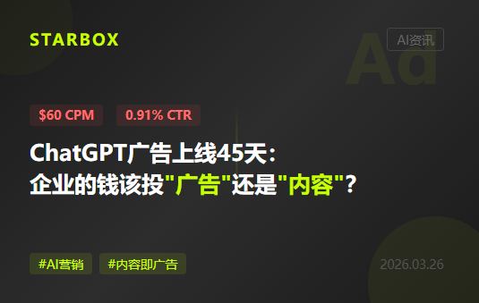 ChatGPT广告上线45天:$60 CPM但点击率不到1%,企业的钱该投"广告"还是投"内容"?
