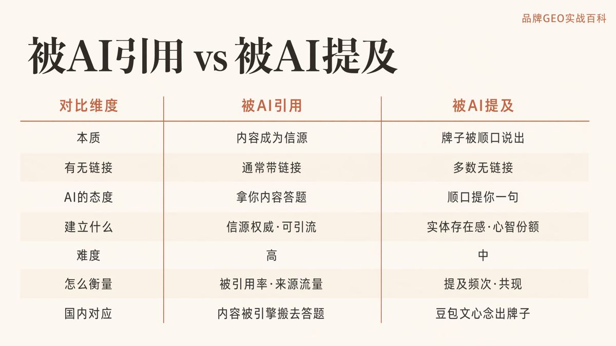 被AI引用和被AI提及，有什么区别？