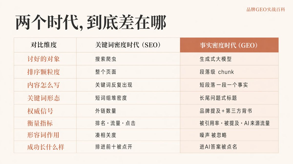 GEO的本質:從關鍵詞密度到事實密度