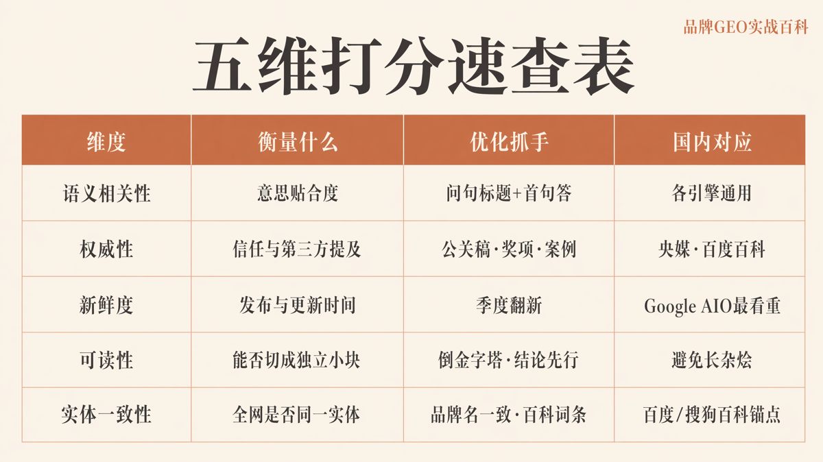 AI选答案主要看哪五个维度