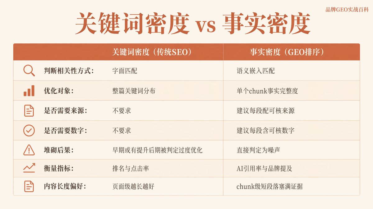 從關鍵詞密度到事實密度:生成式搜尋內容檢查指南